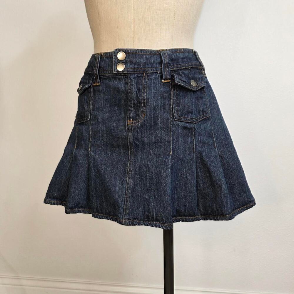Y2K Pleated Mini Skirt Denim McBling High Rise Front Pockets Size 9